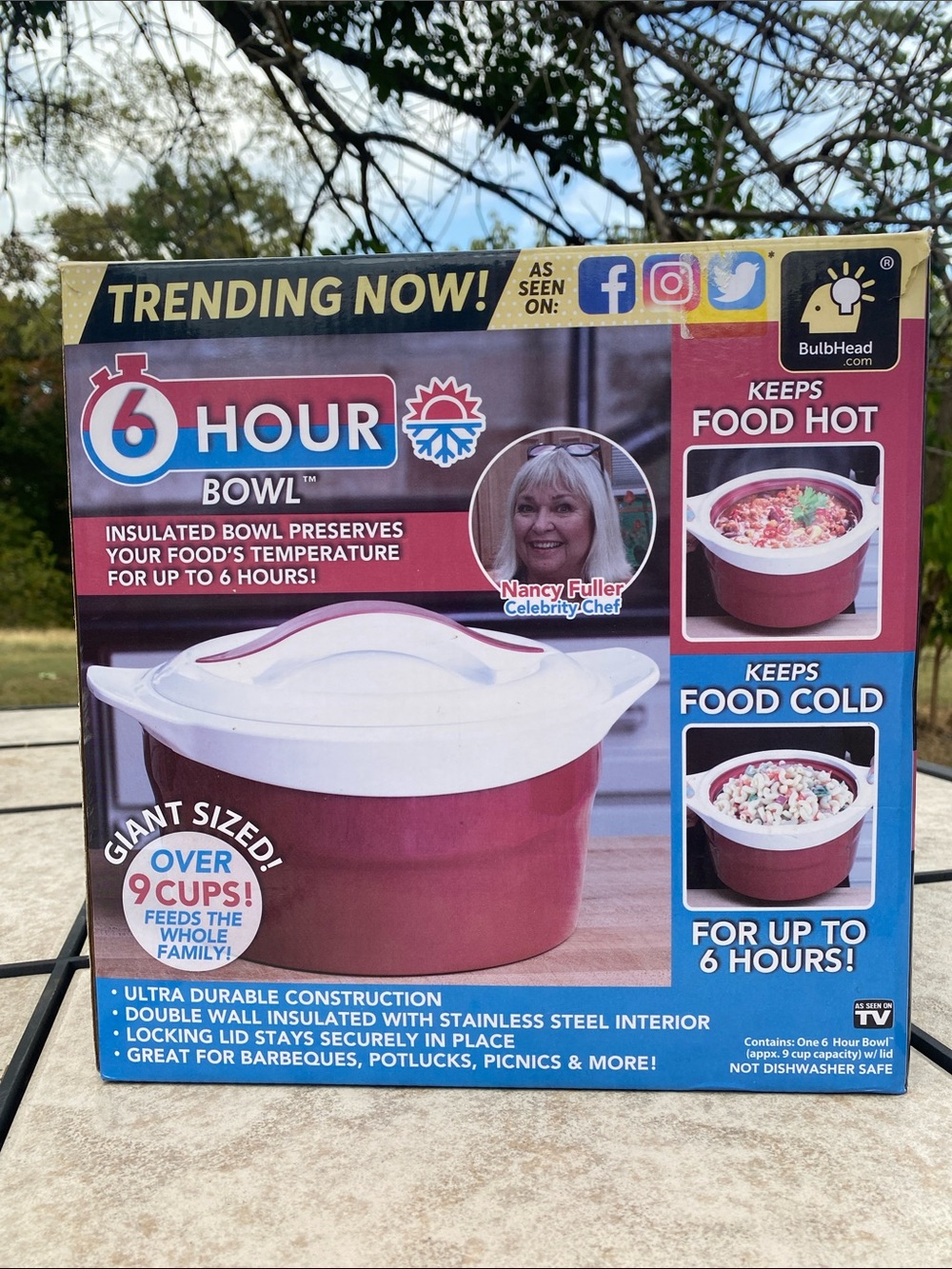 BulbHead 6-Hour Thermal Insulated Serving Bowl 9 Cups 2.25 Quarts - Red